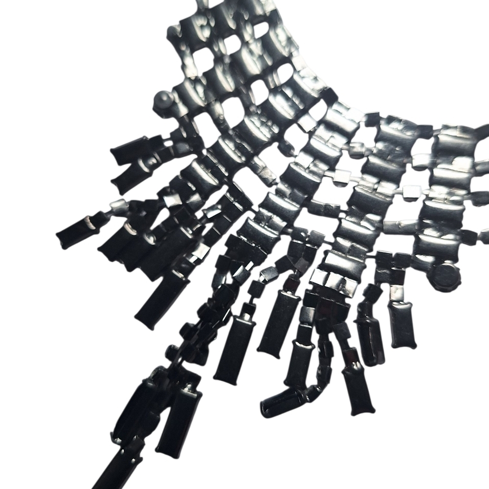 Stunning Black & Gun Metal Maximalist Statement Necklace Some Missing Stones - Picture 8 of 8